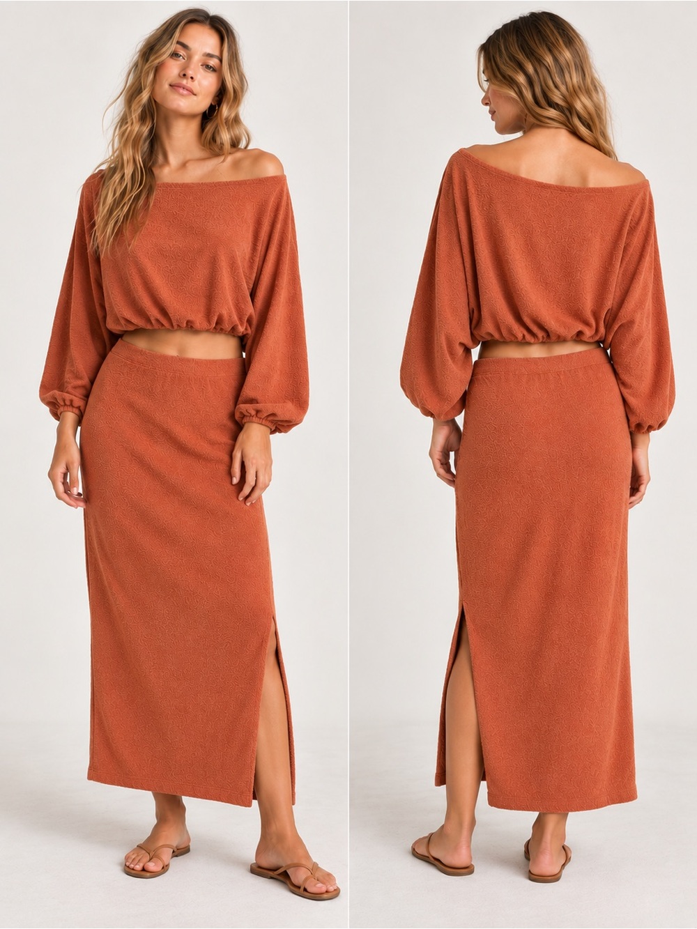 Free People FP Beach Two Piece Maxi Skirt Set Rust